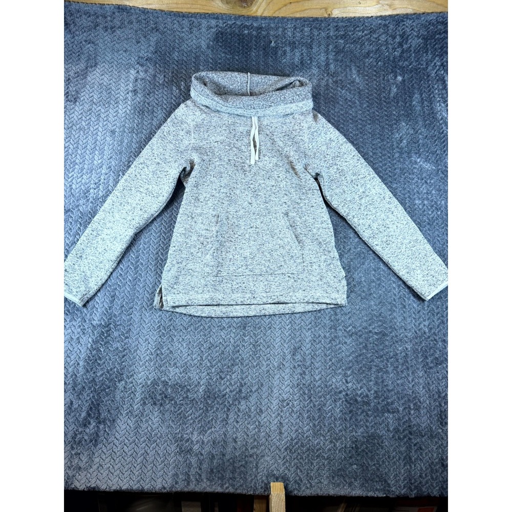 Eddie Bauer Fleece Sweatshirt Womens M Heather Gray Kangaroo Pocket Cowl Neck
